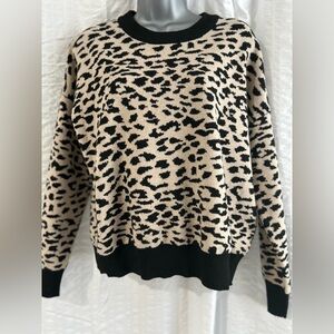 T Tahari Black and Cream Leopard Print Sweater